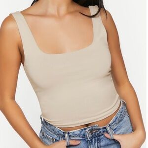 NWT! Forever 21 Rib Knit Seamless Crop Top Tank in Neutral Grey - S